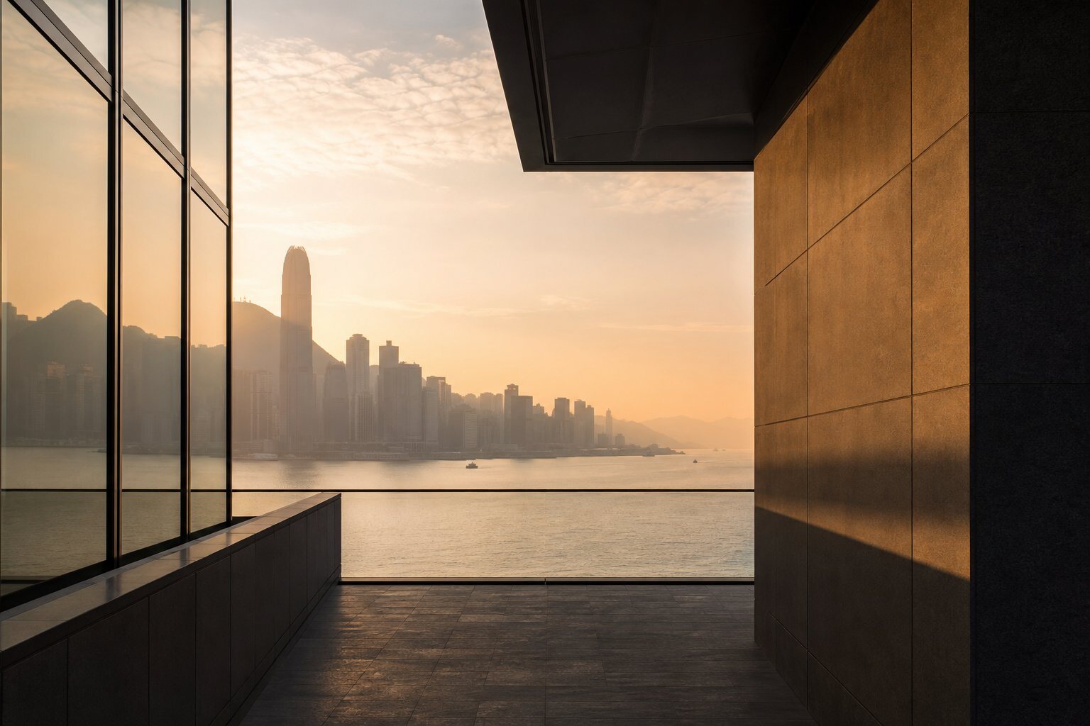 Victoria Harbour at first light framed by contemporary architecture
